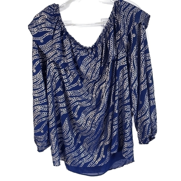 Michael Michael Kors Metallic Chain Link Print Off the Shoulder Top Size 1X - Picture 9 of 11